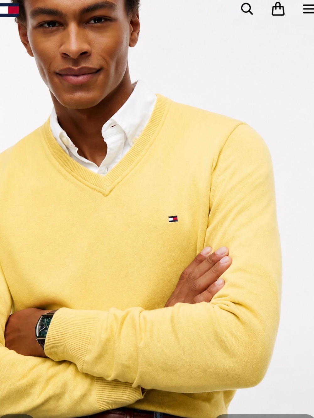 Tommy Hilfiger Mens V-Neck Sweater in Soft Yellow XL New with tags.